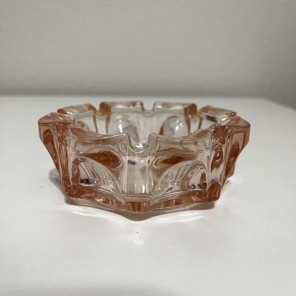 Vintage Toyo Glass Roller Ashtray Pink Round Scalloped Japan w/ Box - Picture 8 of 15